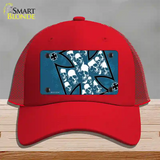 Maltese Cross Skulls Novelty License Plate Hat Mesh / Red