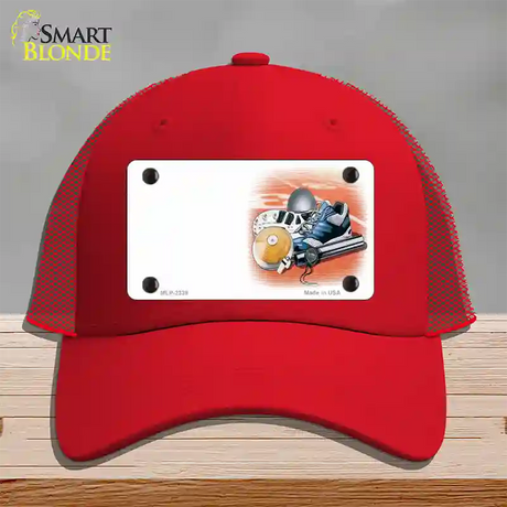 Track And Field Offset Novelty License Plate Hat Mesh / Red