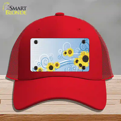 Sunflowers Novelty License Plate Hat Mesh / Red