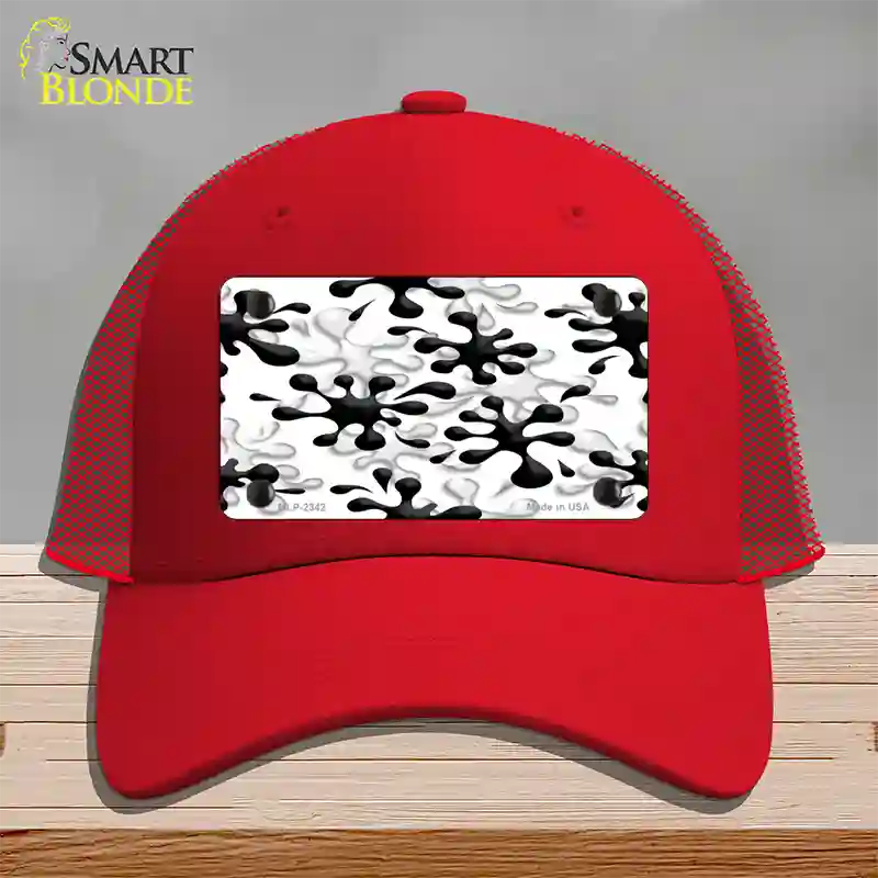 Splatter Black White Novelty License Plate Hat Mesh / Red