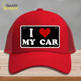 I Love My Car Black Novelty License Plate Hat Mesh / Red