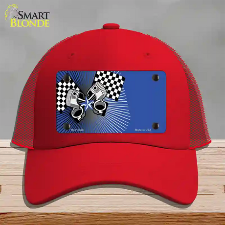 Racing Pistons Offset Novelty License Plate Hat Mesh / Red