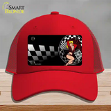 Racing Pin Up Girl Novelty License Plate Hat Mesh / Red