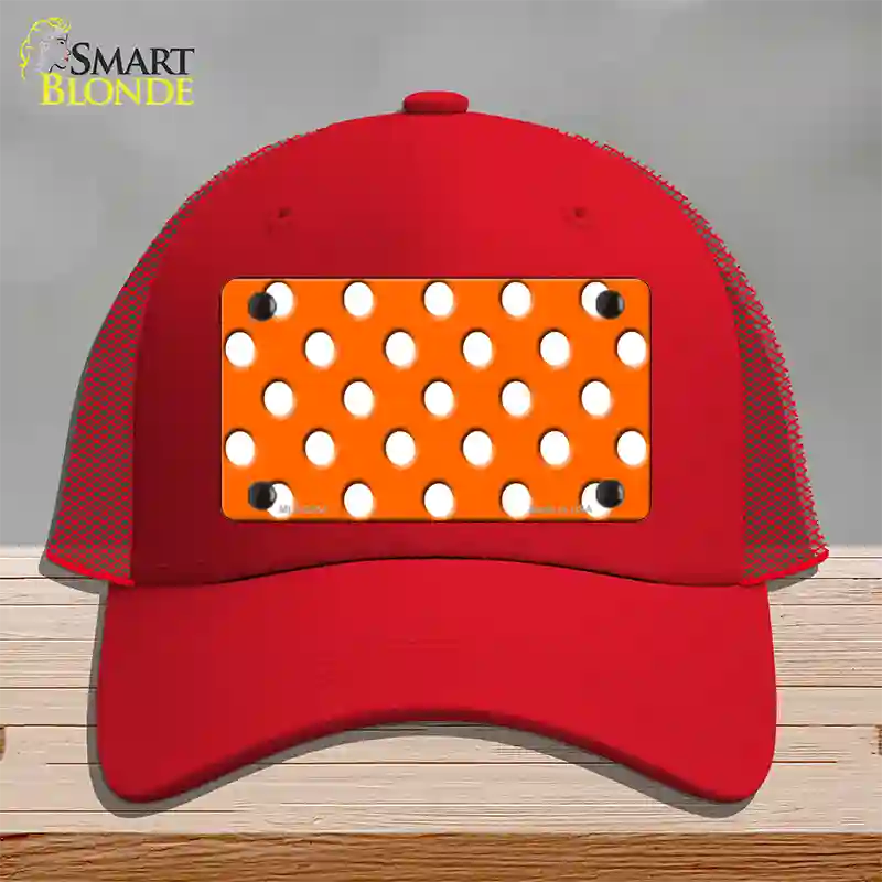 White Polka Dots Orange Novelty License Plate Hat Mesh / Red