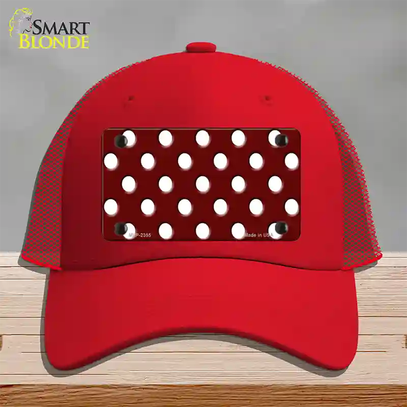 White Polka Dots Burgundy Novelty License Plate Hat Mesh / Red