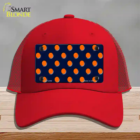 Orange Polka Dots Navy Blue Novelty License Plate Hat Mesh / Red