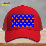 Orange Polka Dots Royal Blue Novelty License Plate Hat Mesh / Red