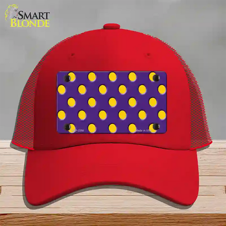 Yellow Polka Dots Purple Novelty License Plate Hat Mesh / Red