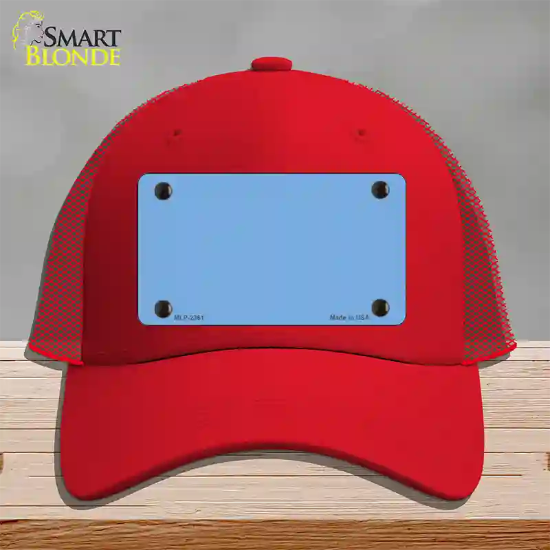 Baby Blue Solid Novelty License Plate Hat Mesh / Red