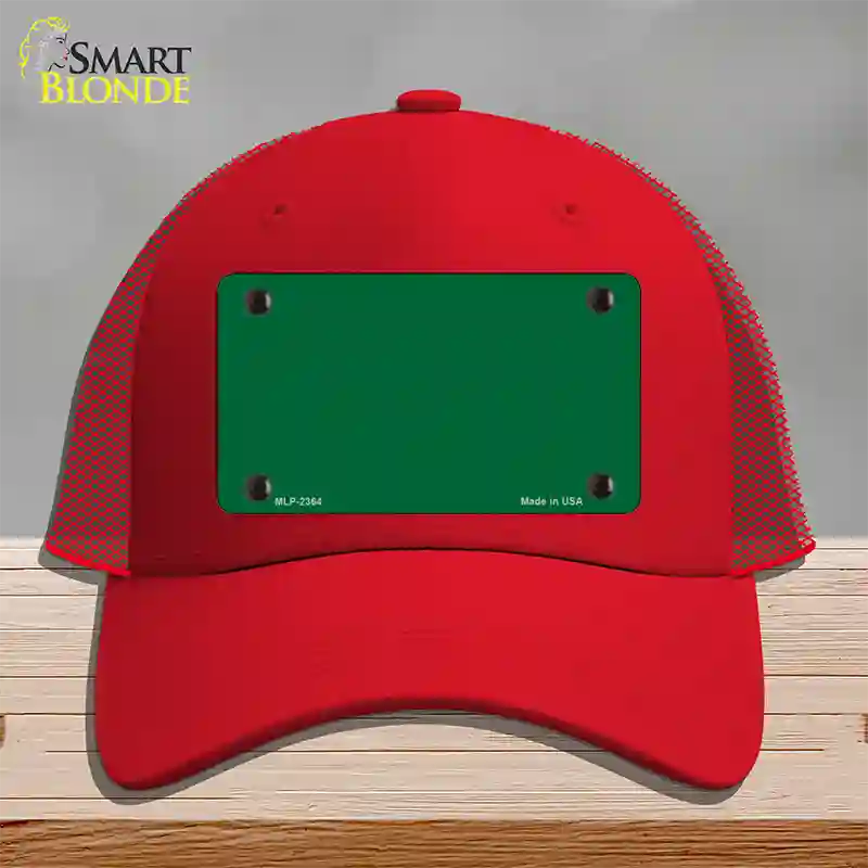 Green Solid Novelty License Plate Hat Mesh / Red