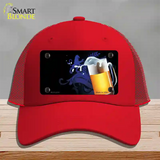 Frothy Beer Mug Offset Novelty License Plate Hat Mesh / Red