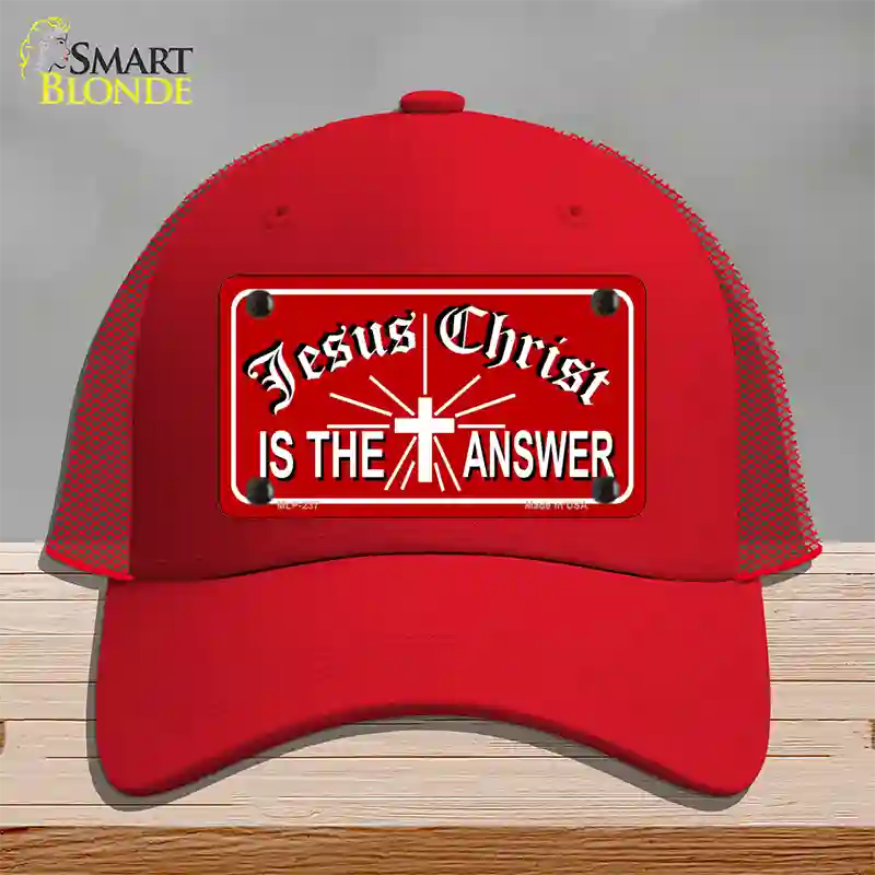 Jesus Christ Is The Answer Novelty License Plate Hat Mesh / Red