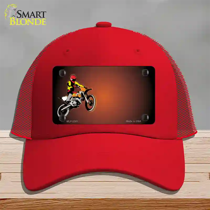 Dirt Bike Rider Offset Novelty License Plate Hat Mesh / Red