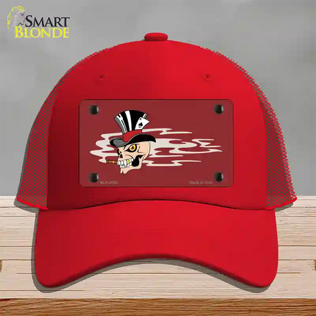 Smokin Joker Top Hat Skull Offset Novelty License Plate Hat Mesh / Red