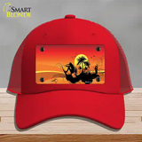 Sunset Surfer Novelty License Plate Hat Mesh / Red