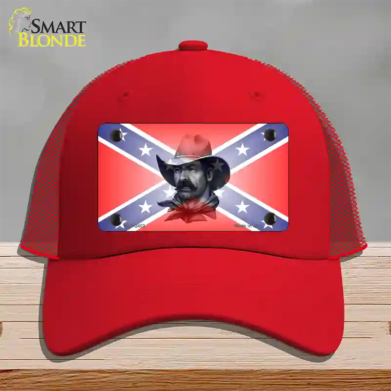 Confederate Flag Cowboy Novelty License Plate Hat Mesh / Red