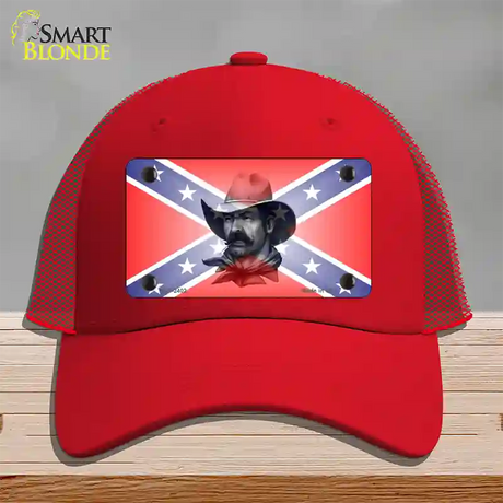 Confederate Flag Cowboy Novelty License Plate Hat Mesh / Red