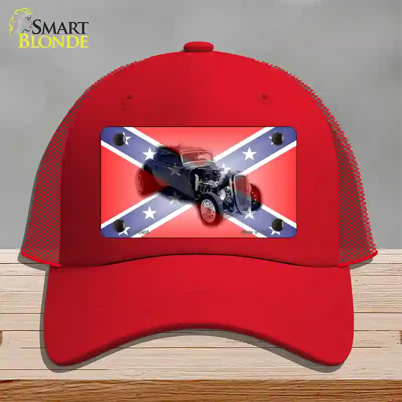 Confederate Flag Hot Rod Novelty License Plate Hat Mesh / Red