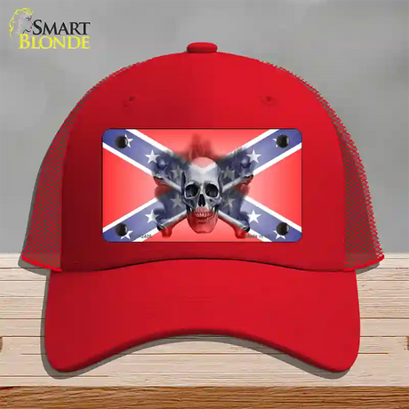 Confederate Flag Skull Novelty License Plate Hat Mesh / Red