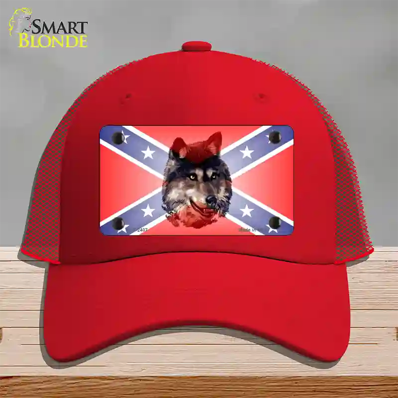 Confederate Flag Faded Wolf Novelty License Plate Hat Mesh / Red