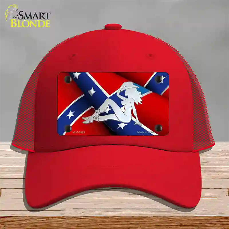 Rebel Flag Mudflap Cowgirl Novelty License Plate Hat Mesh / Red