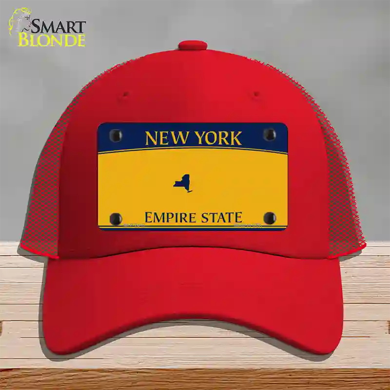 New York State Blanks Novelty License Plate Hat Mesh / Red