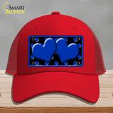 Blue Black Polka Dot Blue Center Hearts Novelty License Plate Hat Mesh / Red