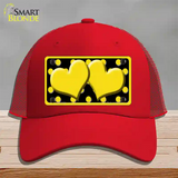 Yellow Black Polka Dot Yellow Center Hearts Novelty License Plate Hat Mesh / Red