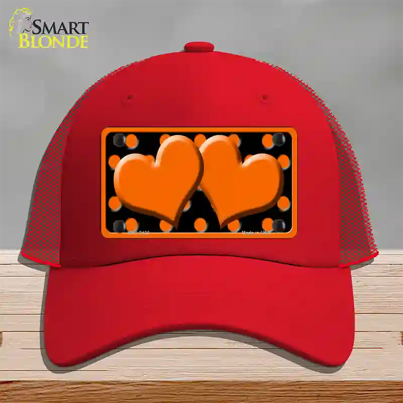 Orange Black Polka Dot Orange Center Hearts Novelty License Plate Hat Mesh / Red