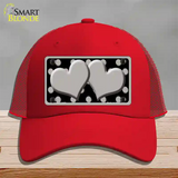 Grey Black Polka Dot Grey Center Hearts Novelty License Plate Hat Mesh / Red