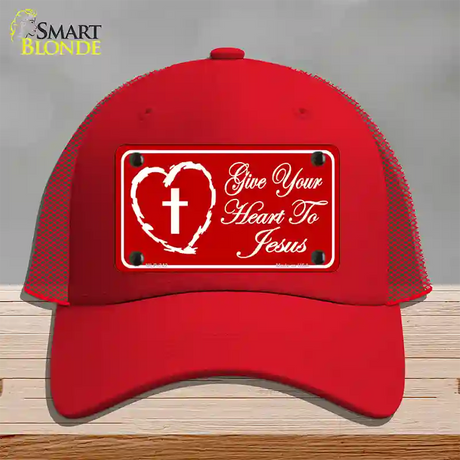 Give Your Heart To Jesus Novelty License Plate Hat Mesh / Red