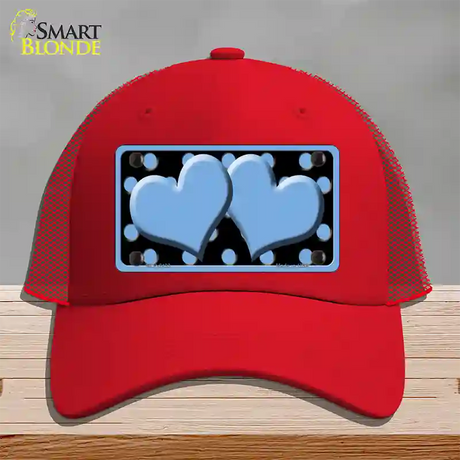 Light Blue Black Polka Dot Light Blue Centered Hearts Novelty License Plate Hat Mesh / Red