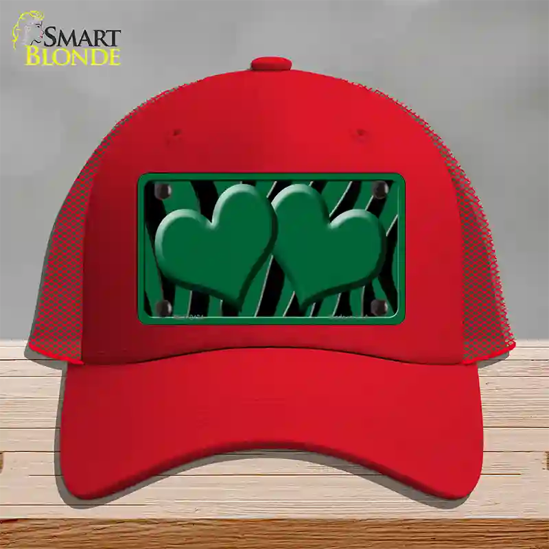 Green Black Zebra Green Centered Hearts Novelty License Plate Hat Mesh / Red