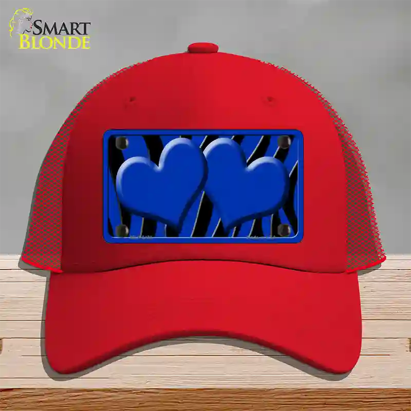 Blue Black Zebra Blue Centered Hearts Novelty License Plate Hat Mesh / Red