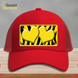 Yellow Black Zebra Yellow Centered Hearts Novelty License Plate Hat Mesh / Red