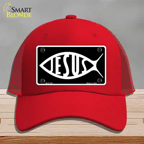 Jesus Fish Novelty License Plate Hat Mesh / Red