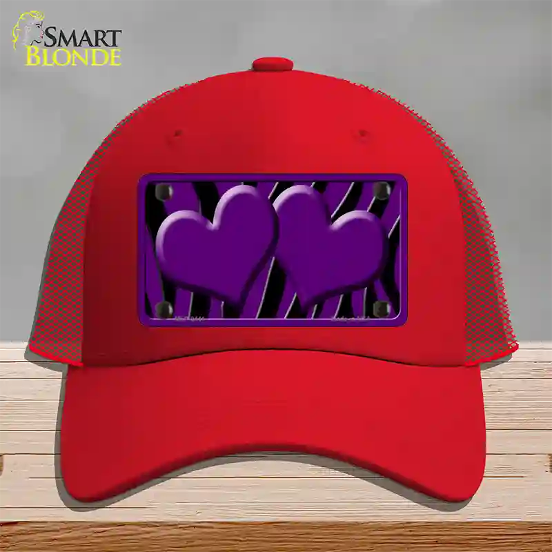 Purple Black Zebra Purple Centered Hearts Novelty License Plate Hat Mesh / Red