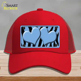 Light Blue Black Zebra Light Blue Centered Hearts Novelty License Plate Hat Mesh / Red