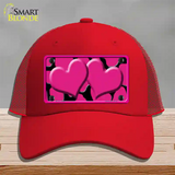 Pink Black Giraffe Pink Centered Hearts Novelty License Plate Hat Mesh / Red