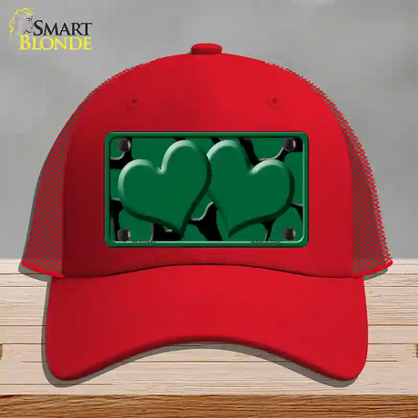 Green Black Giraffe Green Centered Hearts Novelty License Plate Hat Mesh / Red