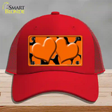 Orange Black Giraffe Orange Centered Hearts Novelty License Plate Hat Mesh / Red