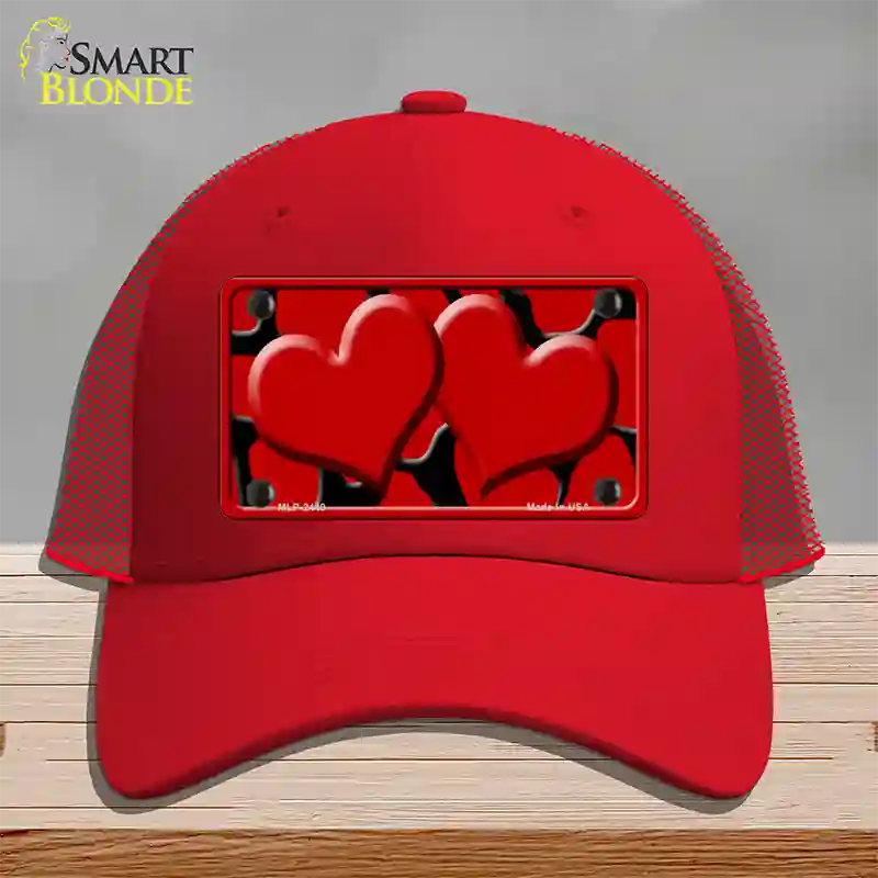 Red Black Giraffe Red Centered Hearts Novelty License Plate Hat Mesh / Red