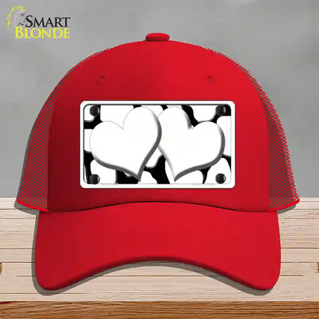 White Black Giraffe White Centered Hearts Novelty License Plate Hat Mesh / Red