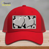 Grey Black Giraffe Grey Centered Hearts Novelty License Plate Hat Mesh / Red