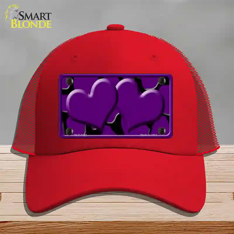 Purple Black Giraffe Purple Centered Hearts Novelty License Plate Hat Mesh / Red