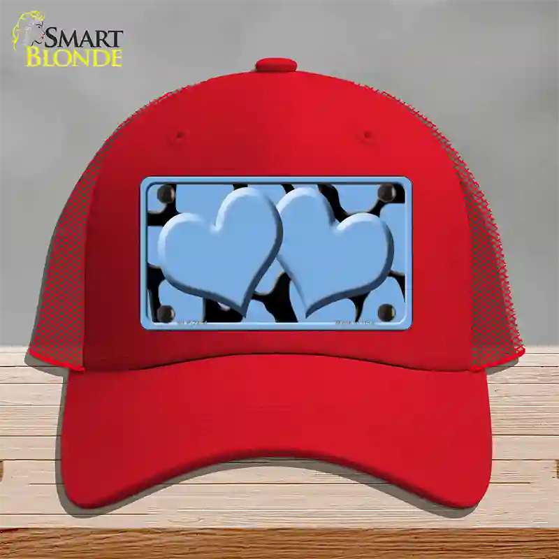 Light Blue Black Giraffe Light Blue Centered Hearts Novelty License Plate Hat Mesh / Red