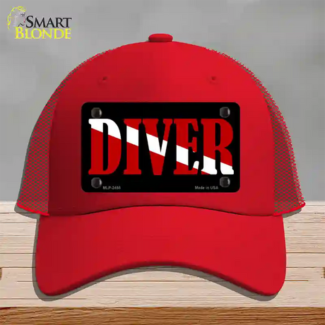 Scuba Diver Novelty License Plate Hat Mesh / Red