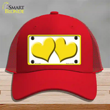 Solid Yellow Centered Hearts White Novelty License Plate Hat Mesh / Red