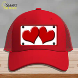 Solid Red Centered Hearts White Novelty License Plate Hat Mesh / Red