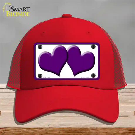 Solid Purple Centered Hearts White Novelty License Plate Hat Mesh / Red